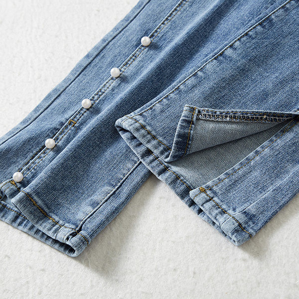 Γυναικείο τζιν για εγκύους  ψηλόμεσο και διακόσμηση με πέρλες