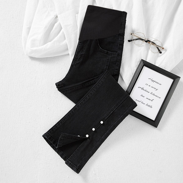 Γυναικείο τζιν για εγκύους  ψηλόμεσο και διακόσμηση με πέρλες