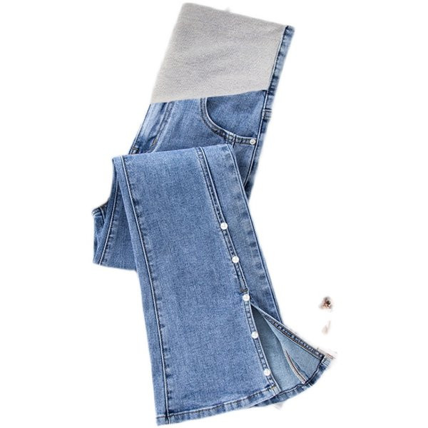 Γυναικείο τζιν για εγκύους  ψηλόμεσο και διακόσμηση με πέρλες