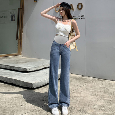 Ženske traperice za trudnice s visokim strukom - široki kroj s džepom