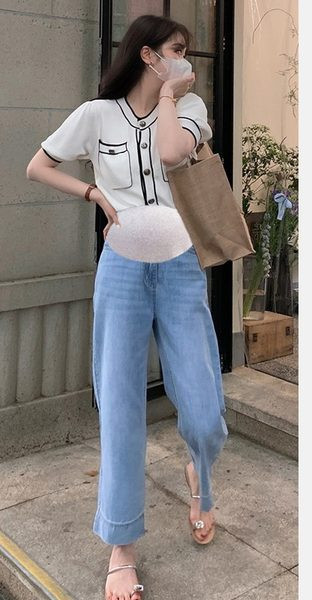 Дамски дънки за бременни жени с висока талия - свободен модел