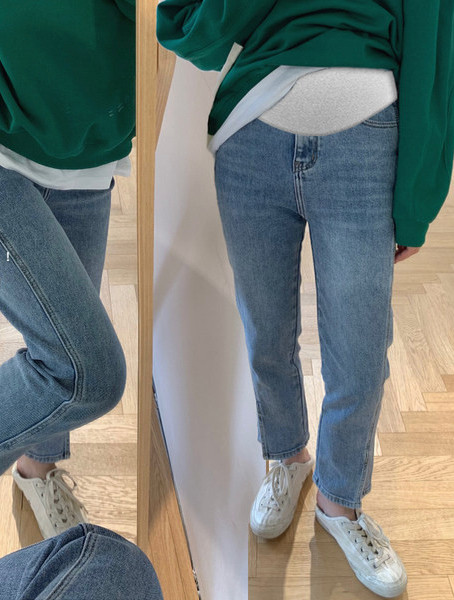 Μονόχρωμο γυναικείο τζιν με ελαστική μέση - για εγκύους