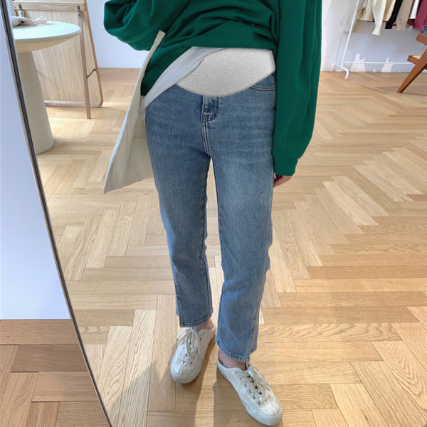 Μονόχρωμο γυναικείο τζιν με ελαστική μέση - για εγκύους