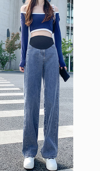 Γυναικείο φαρδύ τζιν με ελαστική μέση - για εγκύους