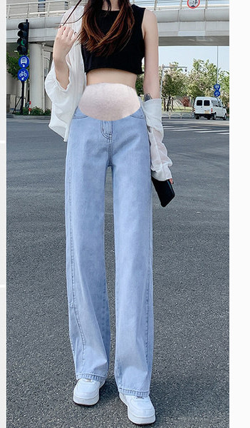 Γυναικείο φαρδύ τζιν με ελαστική μέση - για εγκύους