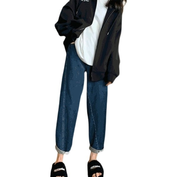 Női, magas derekú kismamafarmer - bő, egyenes szabású