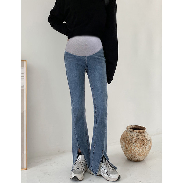 Női farmer terhes nőknek - magas derékkal és oldalsó hasítékkal