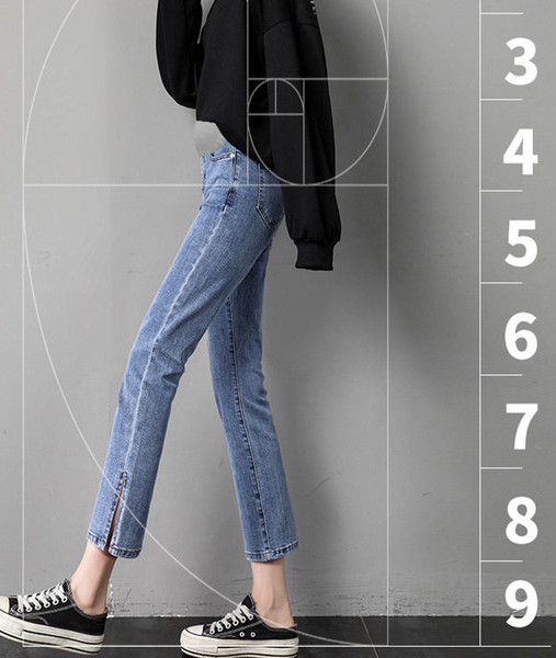 Γυναικείο τζιν για εγκύους  ψηλόμεσο - ίσιο μοντέλο με σκίσιμο