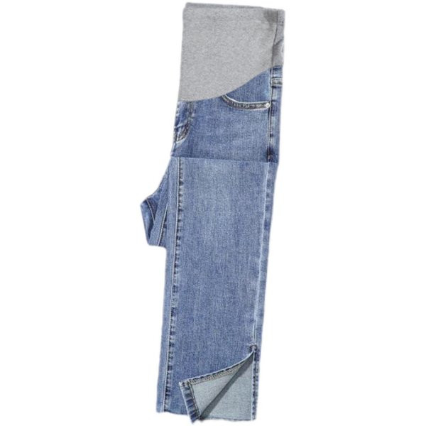 Γυναικείο τζιν για εγκύους  ψηλόμεσο - ίσιο μοντέλο με σκίσιμο