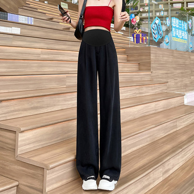 Дамски дънки за бременни жени с висока талия - изчистен свободен модел