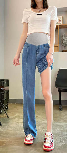 Широк модел дънки за бременни жени с ластик 
