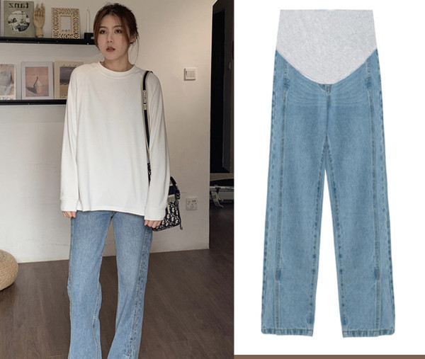 Trudničke traperice visokog struka - slobodnog uzorka u plavoj boji