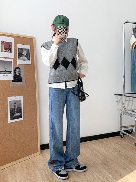 Női, magas derekú kismamafarmer - alkalmi laza szabású