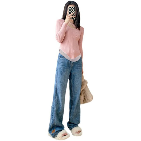 Női, magas derekú kismamafarmer - alkalmi laza szabású