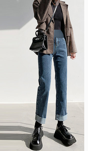 Uue mudeli naiste kõrge vöökohaga rasedate teksad