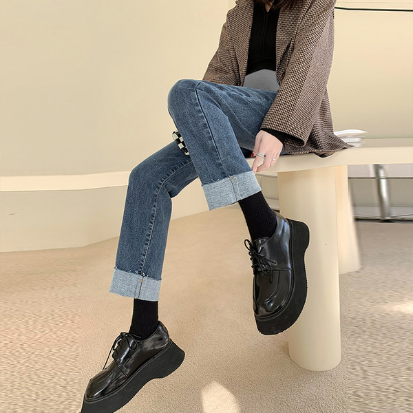 Uue mudeli naiste kõrge vöökohaga rasedate teksad