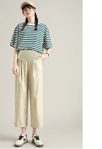 Ženske duge hlače za trudnice visokog struka - čist model sa džepom