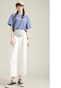 Ženske duge hlače za trudnice visokog struka - čist model sa džepom