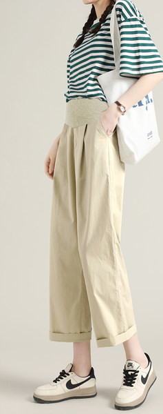 Γυναικείο μακρύ παντελόνι για έγκυες γυναίκες με ψηλή μέση - ένα καθαρό μοντέλο με τσέπη