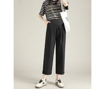 Ženske duge hlače za trudnice visokog struka - čist model sa džepom