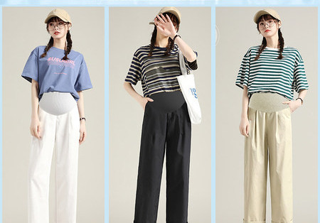 Ženske duge hlače za trudnice visokog struka - čist model sa džepom