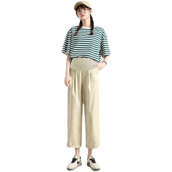 Ženske duge hlače za trudnice visokog struka - čist model sa džepom