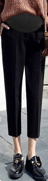 Дамски дълги панталони за бременни жени - с висока талия в черен цвят