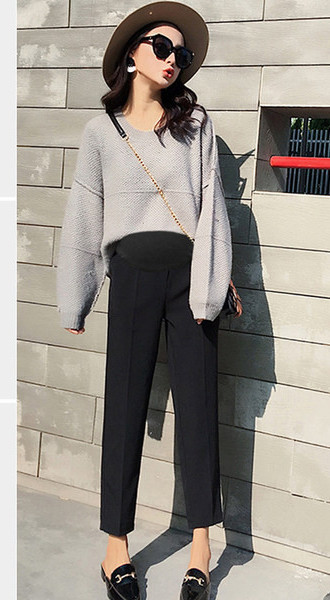 Γυναικείο μακρύ παντελόνι για εγκύους - με ψηλή μέση σε μαύρο χρώμα