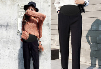 Дамски дълги панталони за бременни жени - с висока талия в черен цвят