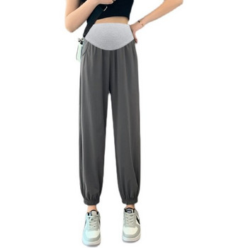 Дамски дълги панталони за бременни жени с висока талия - изчистен спортен модел