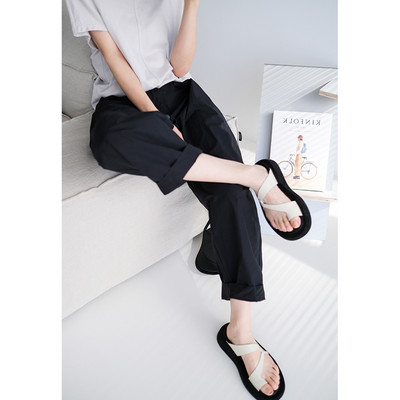 Női hosszú nadrág terhes nőknek magas derékkal – laza, tiszta mintával