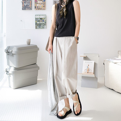 Női hosszú nadrág terhes nőknek magas derékkal – laza, tiszta mintával