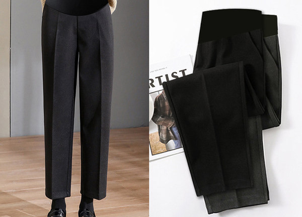 Magas derekú, letisztult szabású, egyenes szárú kismamanadrág