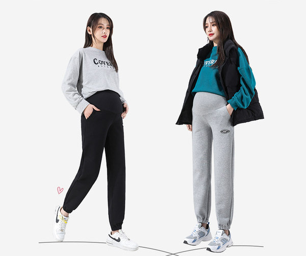 Lezser magas derekú kismama melegítőnadrág zsebekkel és logóval