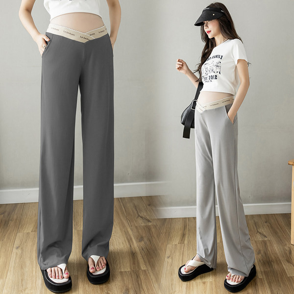 Hosszú nadrág kismamáknak alacsony derékkal - letisztult bő mintával