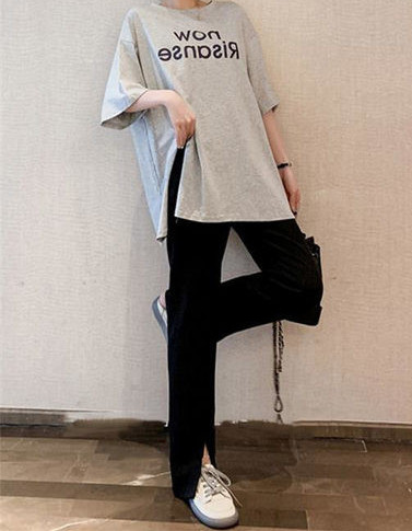 Hosszú nadrág terhes nőknek - fekete színű magas derékkal