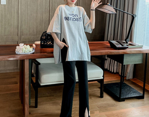 Hosszú nadrág terhes nőknek - fekete színű magas derékkal