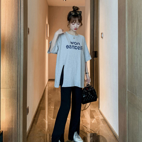 Hosszú nadrág terhes nőknek - fekete színű magas derékkal