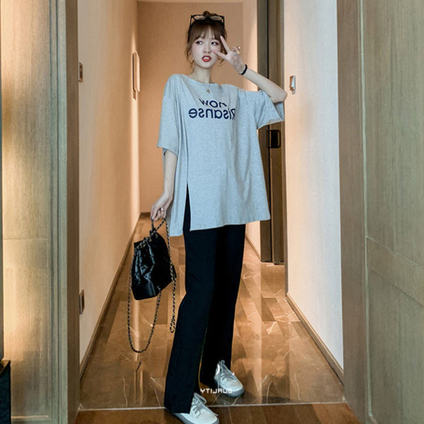 Hosszú nadrág terhes nőknek - fekete színű magas derékkal