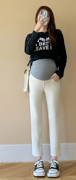 Дамски дълги панталони за бременни жени - с джоб и висока талия