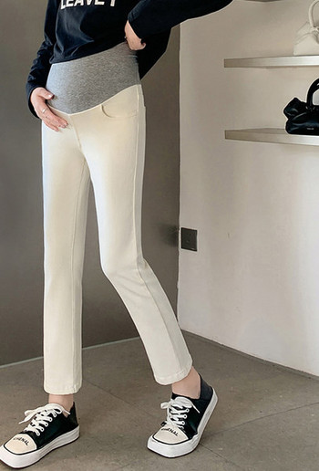 Дамски дълги панталони за бременни жени - с джоб и висока талия