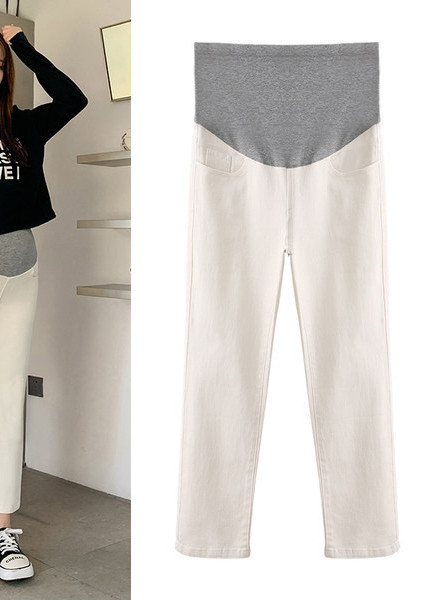 Női hosszú nadrág terhes nőknek - zsebbel és magas derékkal