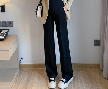 Дамски дълъг панталон за бременни жени с висока талия - изчистен модел в черно