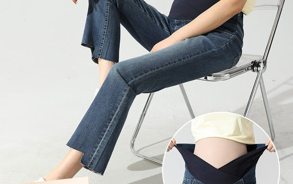 Kõrge vöökohaga rebitud rasedate teksad