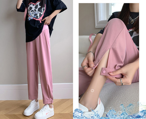 Naiste pikad püksid rasedatele kõrge vöökohaga – vaba mustriga