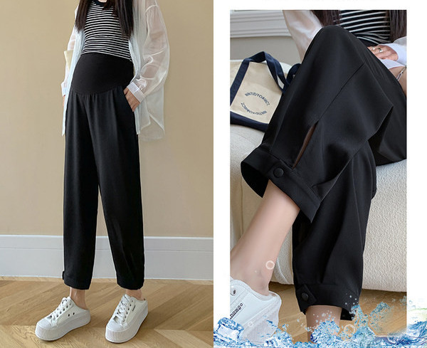 Naiste pikad püksid rasedatele kõrge vöökohaga – vaba mustriga