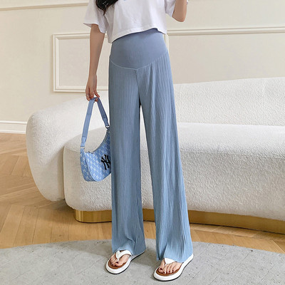 Női hosszú nadrág terhes nőknek, magas derékkal - laza alkalmi mintával