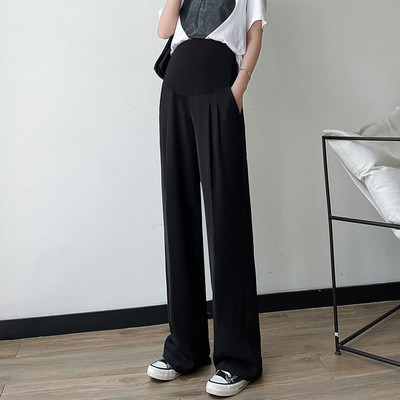 Széles szárú kismamanadrág magas derékkal és zsebekkel