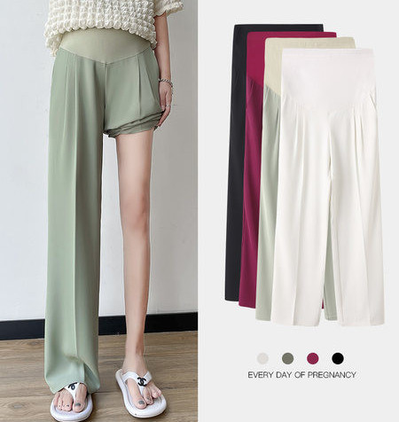 Széles szárú kismamanadrág magas derékkal és zsebekkel