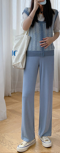 Дълъг дамски панталон за бременни жени с висока талия - свободен изчистен модел